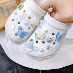17Pcs Shoe Decoration Accessories Butterfly Flower Pearl Chain Charms