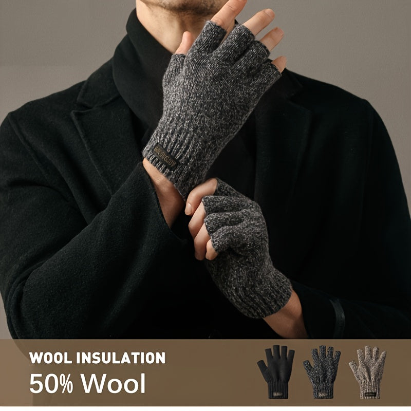 Winter Wool Knit Gloves Windproof Half Finger Cycling Sports Gloves