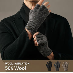 Winter Wool Knit Gloves Windproof Half Finger Cycling Sports Gloves