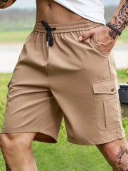 Men's Solid Cargo Shorts Active Drawstring Loose Sports Shorts