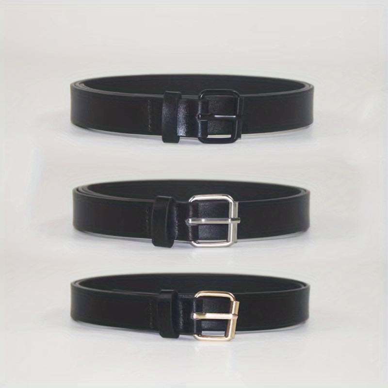 Vintage PU Leather Belt Square Pin Buckle Casual Jeans Pants Women