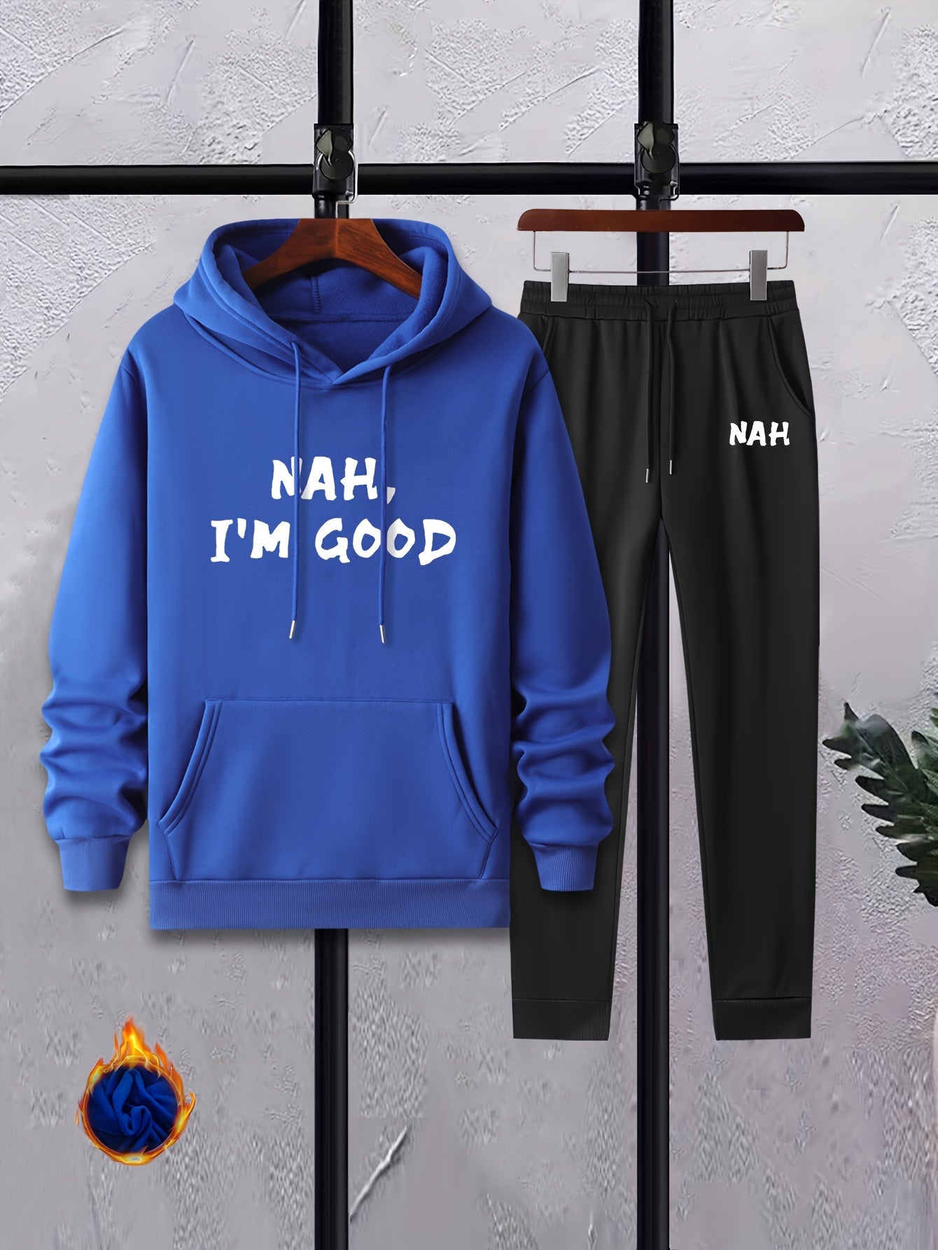 Men's Casual Crew Neck Long Sleeve T Shirt Hooded Sweatshirt Set