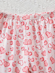 Girl's Love Heart Print PJ Set Long Sleeve Top & Pants