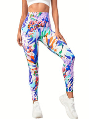 Colorful Block Print Yoga Pants High Stretch Running Workout Fitness Legg