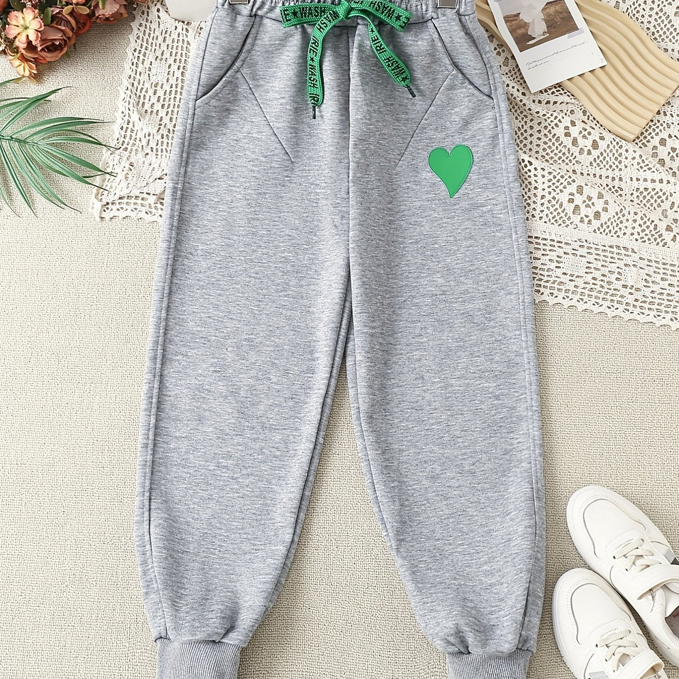 Girls' Heart Graphic Joggers High Waist Trousers Comfort Loose Sweatpants