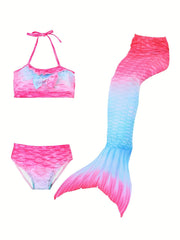 Girl's Mermaid Swimsuit 3pcs Tie Dye Halter Bikini Set