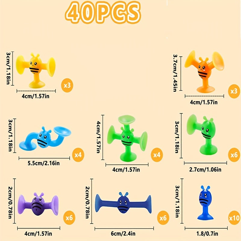 Baby Suction Toys Kids Bath Toys 40 Pieces Toddler Silicone Shower Building Toys