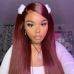 Reddish Brown Human Hair Wigs 13x4 Lace Front Wigs Colored 33 Preplucked