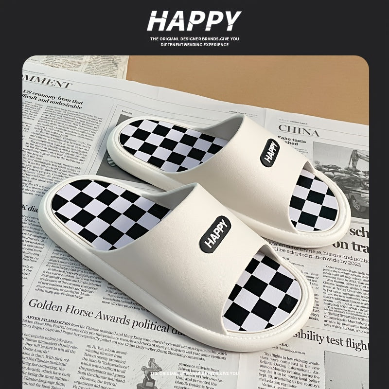 Men's Checkered Slippers Quick Dry Soft Insole Sandals