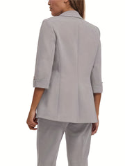 Solid Open Front Blazer Lapel 3 4 Sleeve Blazer For Office & Work