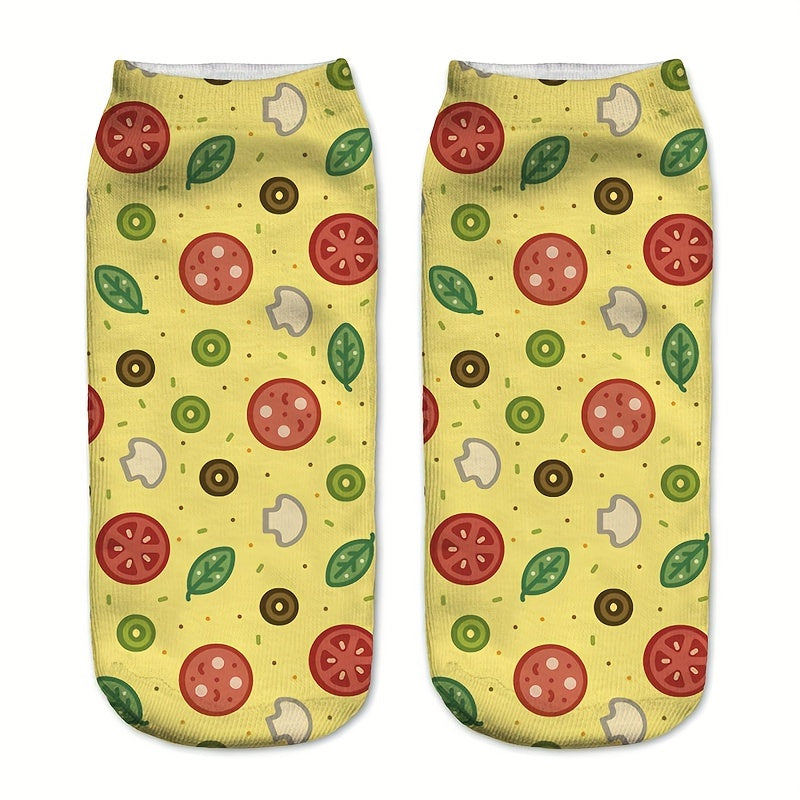 5 Pairs Cartoon Food Print Socks Comfy & Funny Low Cut Socks Women's