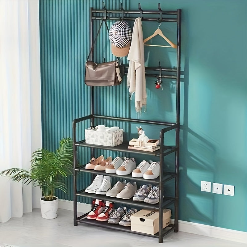 1pc Standing Floor Coat Rack Carbon Steel Shoes Rack Multifunctional Storage