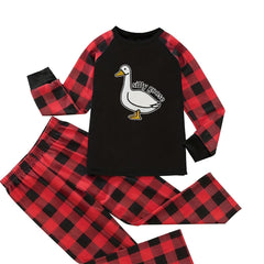 Casual Pajama Set Goose & Plaid Print Raglan Sleeve Tee & Pant