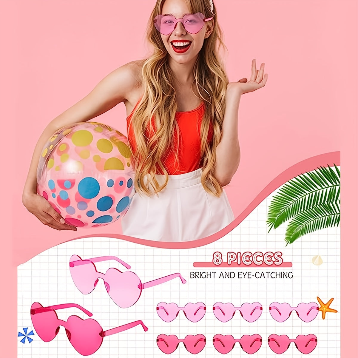 6pcs Rimless Heart Shaped Sunglasses Transparent Candy Eyewear