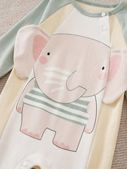Elephant Long Sleeve Button Up Cotton Baby Bodysuit For Spring