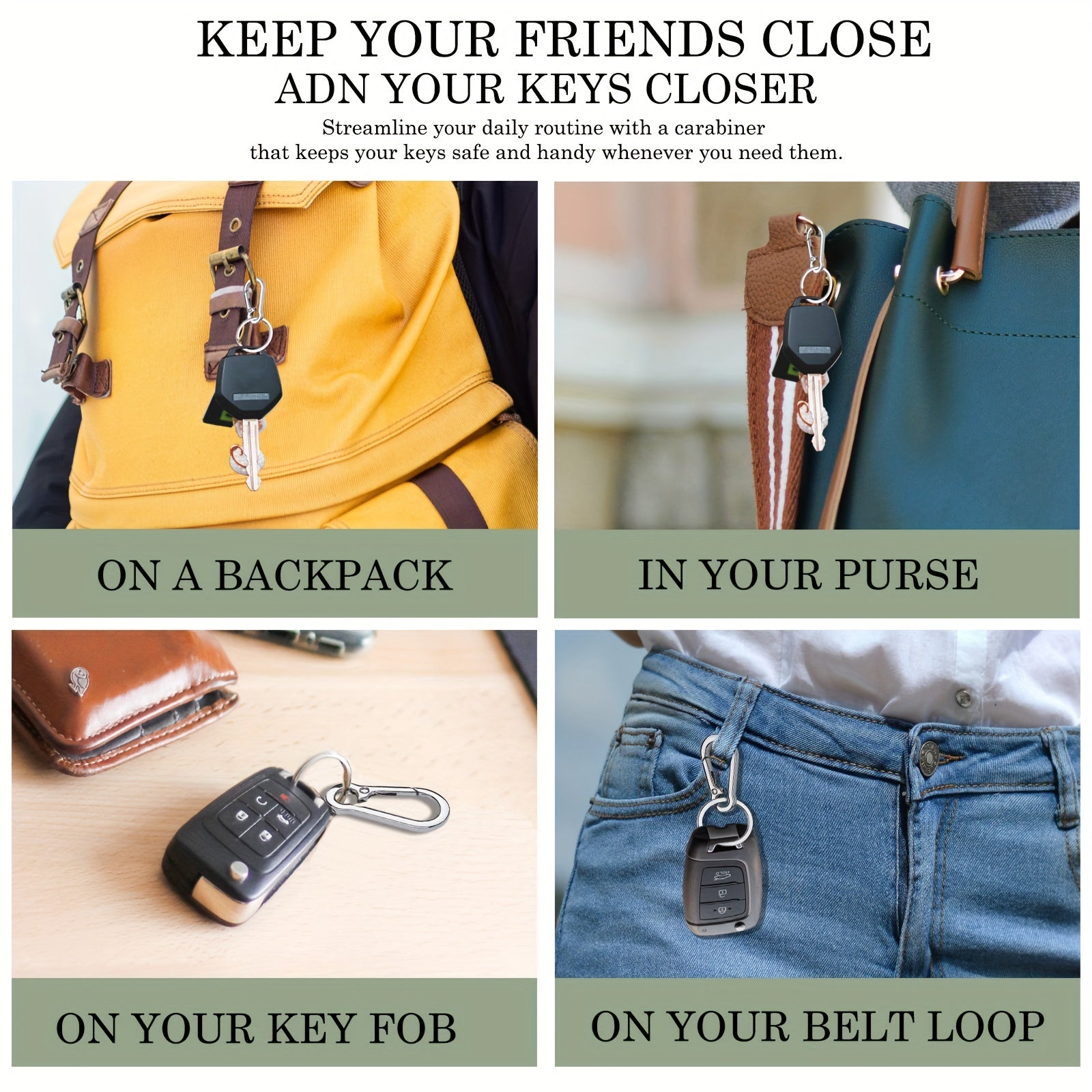 Heavy Duty Metal Keychain Holder for Belt Carabiner with Keyring Clips