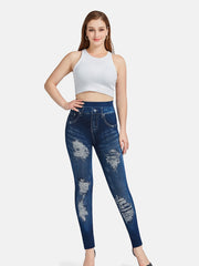Denim Print High Waisted Leggings Casual Skinny Leggings