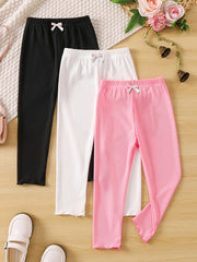 3pcs Girls Ribbed Leggings Set Kids Casual Tights Pants
