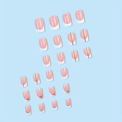 24pcs Glitter French Tip Press On Nails Short Square Acrylic Nails
