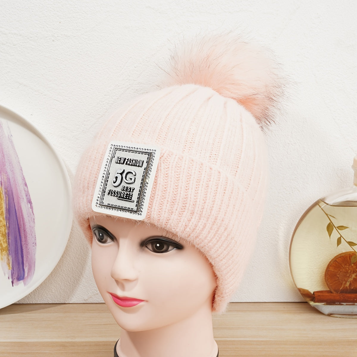 Women's Winter Beanie Hat With Pom Pom Woolen Hat Velvet Knitted Hat