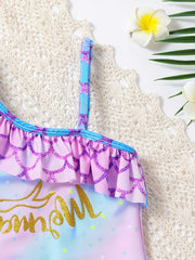 Girls One Shoulder Mermaid Swimwear Frilled Bathing Suit