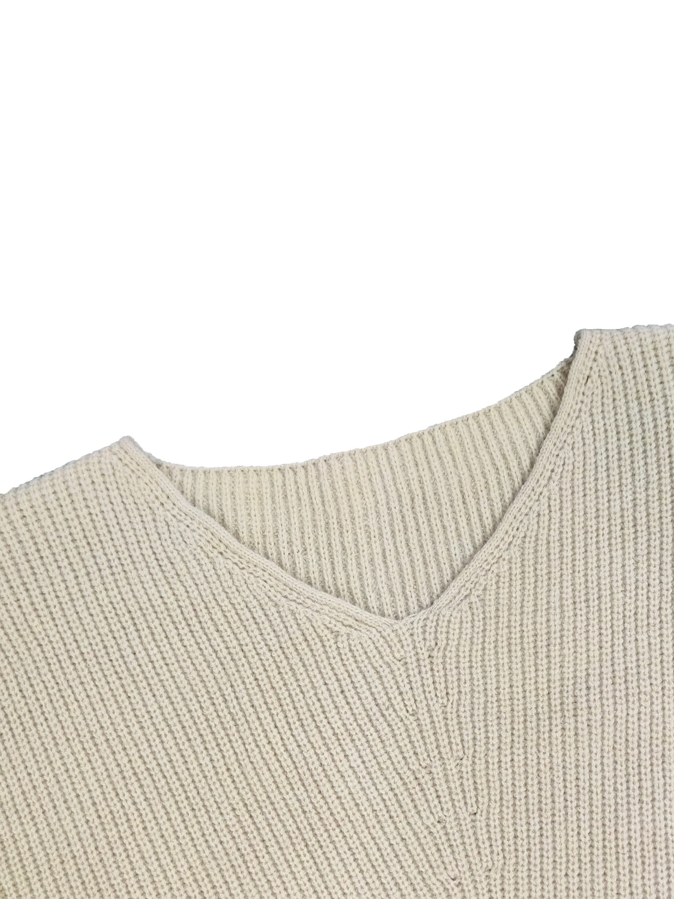 Solid V-Neck Sweater Long Sleeve Knit Pullover