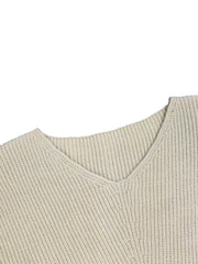 Solid V-Neck Sweater Long Sleeve Knit Pullover