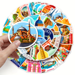 50 Cartoon City Landmark Stickers For Laptop Helmet Desktop Water Cup