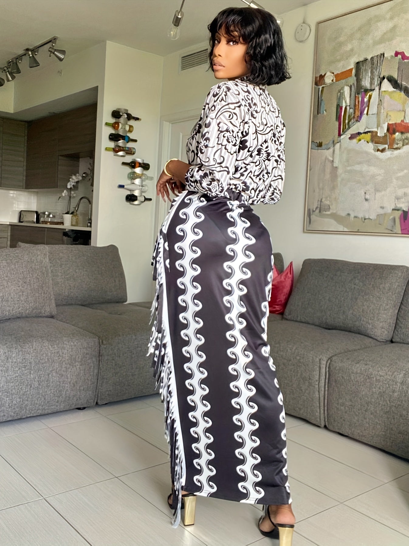 Boho Fringe Trim Plus Size Maxi Skirt