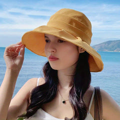 Pleated Sun Hat UV Protection Bucket Hat Adjustable Fisherman Cap
