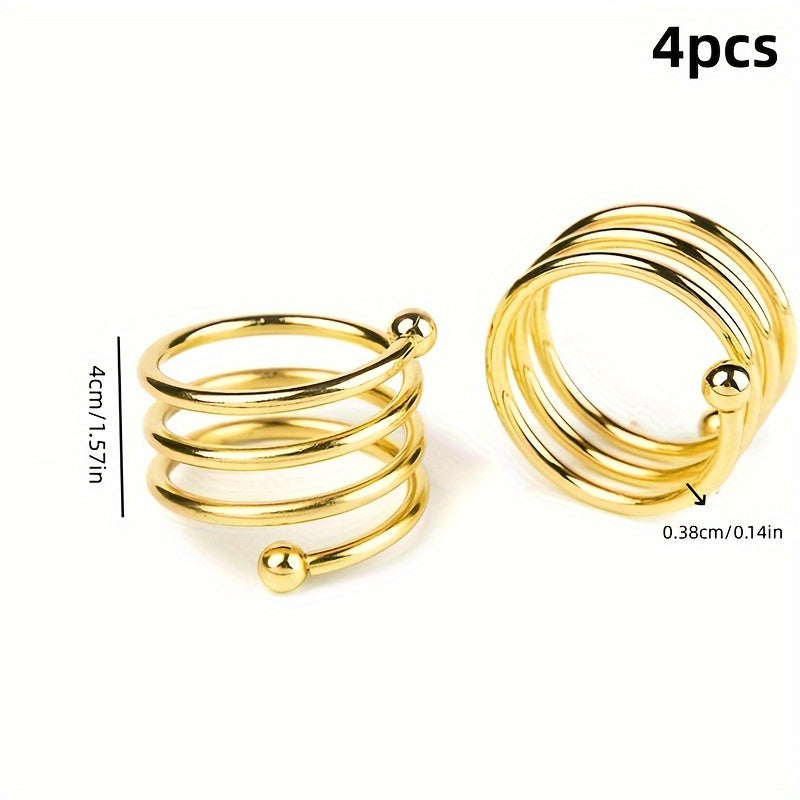 4pcs Golden Napkin Ring Round Napkin Holder For Wedding Dinner Table
