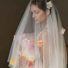 Colorful Floral Boho Bridal Veil for Hawaiian Theme