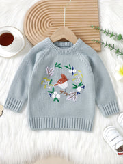 Baby Knitted Sweater Kids Pullover Top Floral Bird Embroidered Blouse