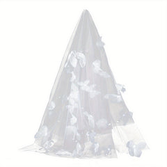 Short Wedding Veil with 3D Butterfly & Floral Tulle Sheer Layered Edge