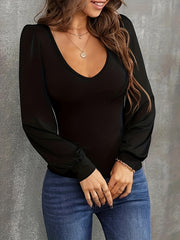 Sexy Knit Top Lantern Sleeve Scoop Neck Pullover