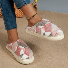 Women's Stone Pattern Slippers Casual Plush Lined Slip On Fuzzy Shoes