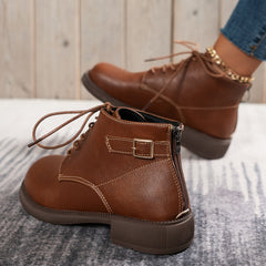 Women's Lace-Up Ankle Boots Solid Faux Leather