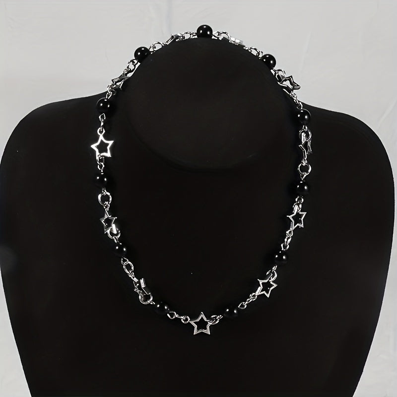 Punk Star & Beads Chain Necklace Y2K Style Jewelry Gift