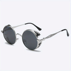 Vintage Metal Steampunk Sunglasses Polarized Round Frame Mens Womens