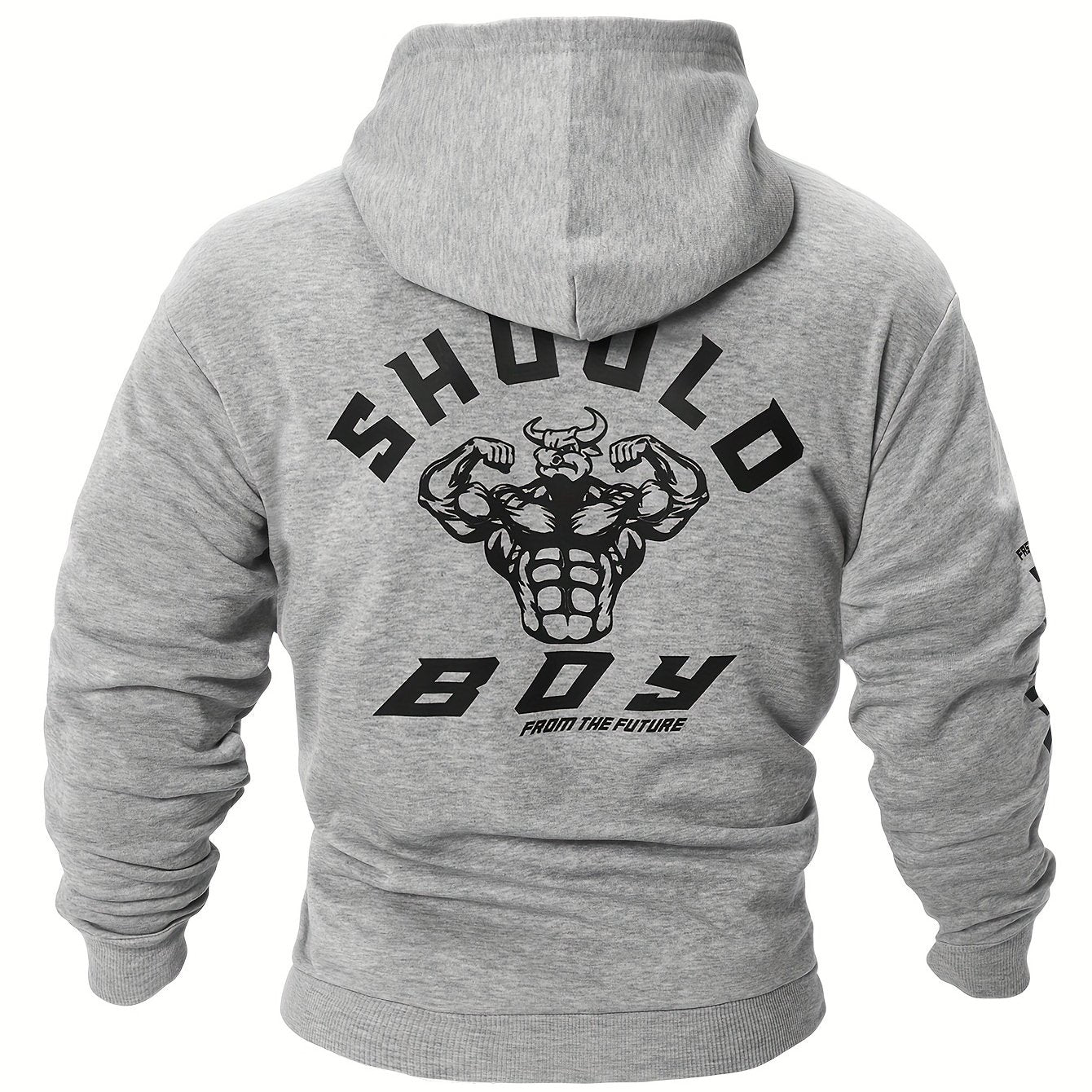 Muscle Bull Print Hoodie Men Graphic Hooded Pullover Kangaroo Pocket