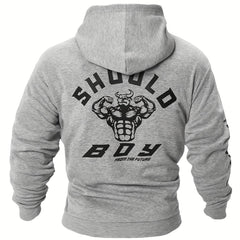Muscle Bull Print Hoodie Men Graphic Hooded Pullover Kangaroo Pocket