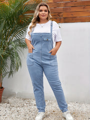 Women's Plus Button Flap Detail Denim Overalls