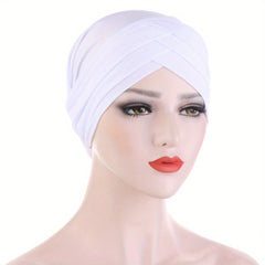 Solid Turban Cap Three Layer Forehead Cross Head Wrap Beanie