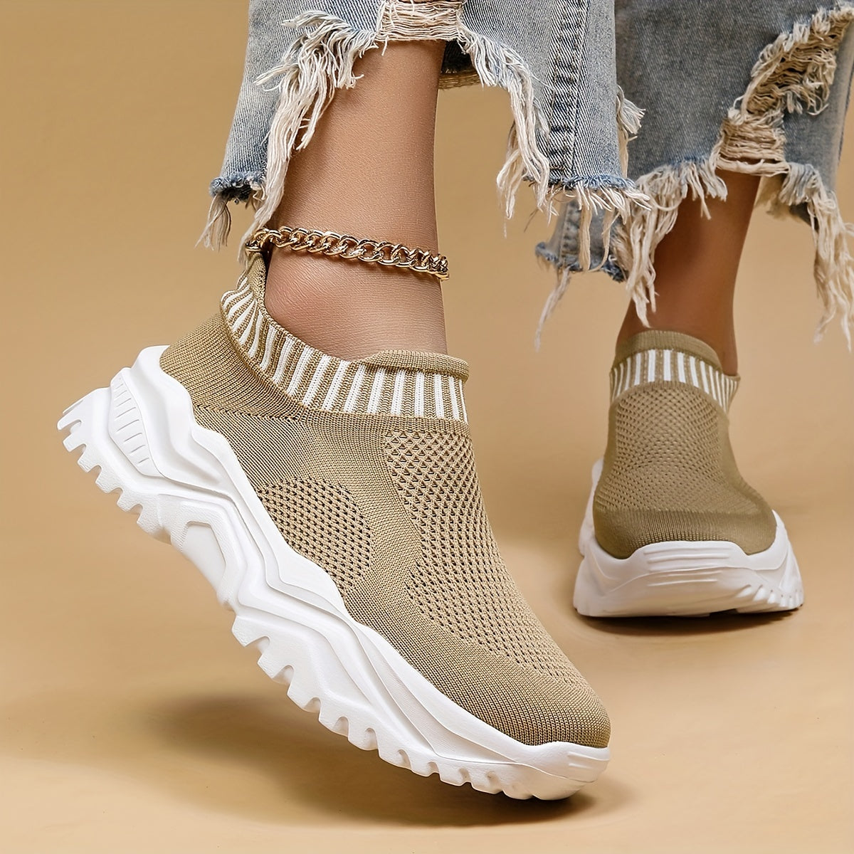 Women's Knit Slip-On Platform Sneakers Breathable Casual Daily Shoes