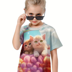 3D Sweet Kitten Print T-shirt for Summer Sports