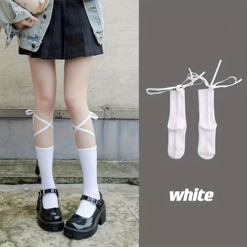 Solid Strappy Socks Comfy & Breathable Women's Stockings