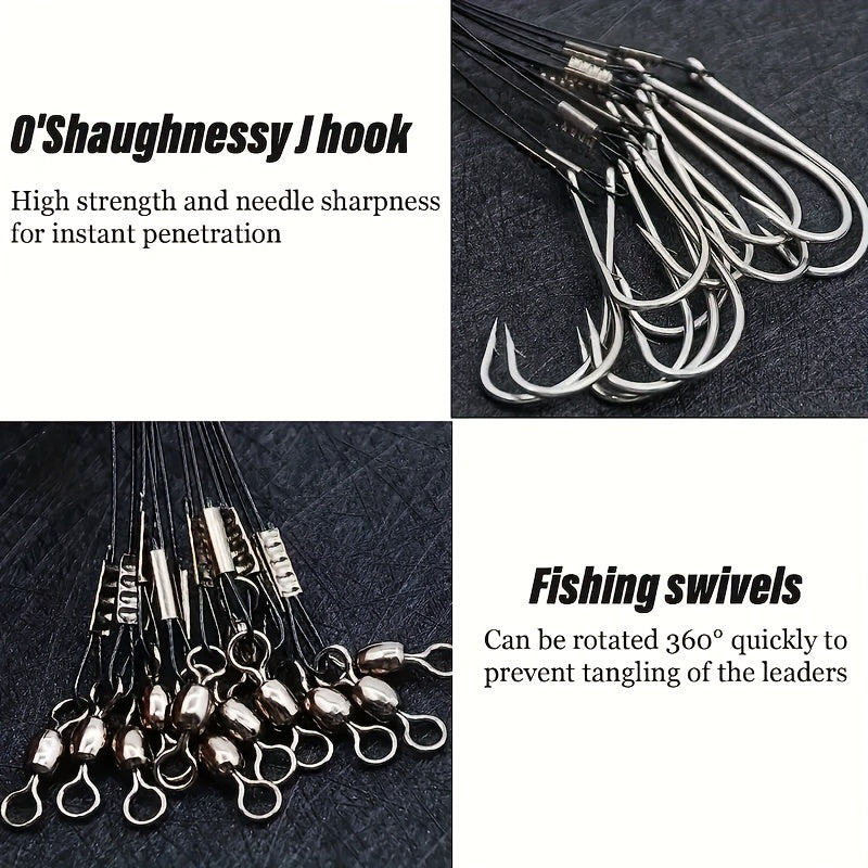 24pcs Steel Leaders Long Shank Hook Surf Fishing Leader Wire Forged Hook