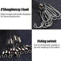 24pcs Steel Leaders Long Shank Hook Surf Fishing Leader Wire Forged Hook