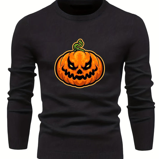Cartoon Pumpkin Jack O Lantern Slim Warm Sweater Men's Casual Retro Style