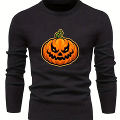 Cartoon Pumpkin Jack O Lantern Slim Warm Sweater Men's Casual Retro Style
